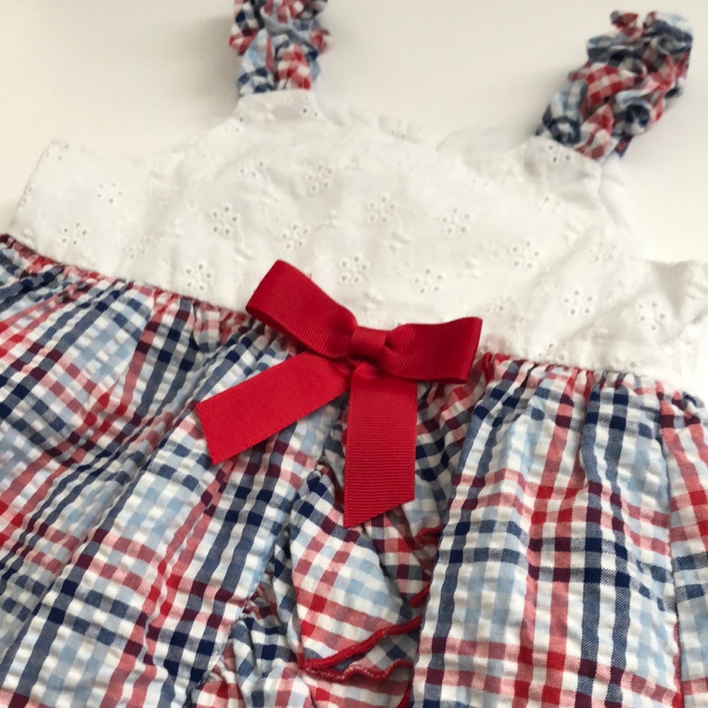 Bonnie Jean Red, White & Blue Dress w/Eyelet Top & Red Bow Size 3T - Picture 2 of 7